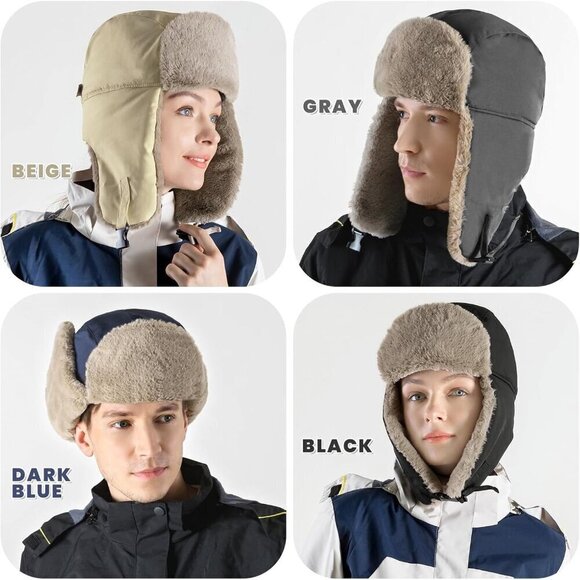 Winter Trapper Hat for Men Dark Blue Polyester  Windproof Warm with Hunting - Picture 7 of 7